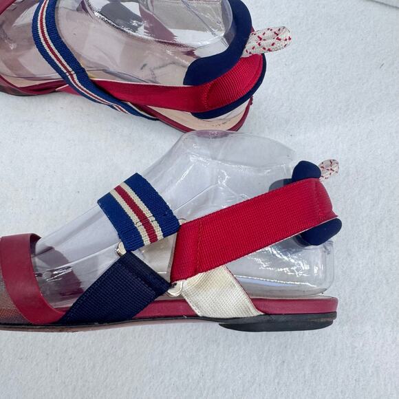 FENDI Colibri red sheer mesh mixed fabric sport strap flats Sz 37 Designer Shoes - Picture 6 of 13
